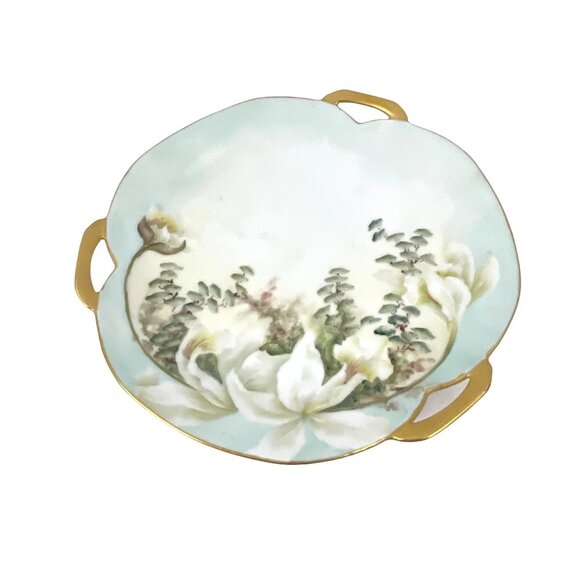 Tillowitz Hand-Painted Floral Porcelain Plate With Gold Handles - Picture 5 of 6
